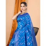 Generic Women's Soft Silk Jacquard Saree With Unstitched Blouse 5.5Mtr (Blue) - Image 2