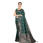 Generic Women's Soft Silk Jacquard Saree With Unstitched Blouse 5.5Mtr (Green) - Image 4