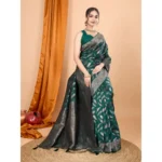 Generic Women's Soft Silk Jacquard Saree With Unstitched Blouse 5.5Mtr (Green) - Image 3