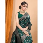 Generic Women's Soft Silk Jacquard Saree With Unstitched Blouse 5.5Mtr (Green) - Image 2