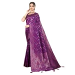 Generic Women's Soft Silk Jacquard Saree With Unstitched Blouse 5.5Mtr (Magenta) - Image 4