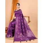 Generic Women's Soft Silk Jacquard Saree With Unstitched Blouse 5.5Mtr (Magenta) - Image 3