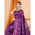 Generic Women's Soft Silk Jacquard Saree With Unstitched Blouse 5.5Mtr (Magenta) - Image 2