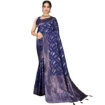 Generic Women's Soft Silk Jacquard Saree With Unstitched Blouse 5.5Mtr (Navy Blue) - Image 4