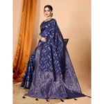 Generic Women's Soft Silk Jacquard Saree With Unstitched Blouse 5.5Mtr (Navy Blue) - Image 3
