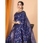 Generic Women's Soft Silk Jacquard Saree With Unstitched Blouse 5.5Mtr (Navy Blue) - Image 2