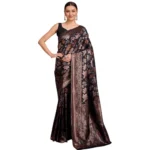 Generic Women's Soft Silk Jacquard Saree With Unstitched Blouse 5.5Mtr (Black) - Image 4
