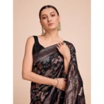 Generic Women's Soft Silk Jacquard Saree With Unstitched Blouse 5.5Mtr (Black) - Image 2
