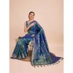 Generic Women's Soft Silk Jacquard Saree With Unstitched Blouse 5.5Mtr (Blue) - Image 3