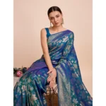Generic Women's Soft Silk Jacquard Saree With Unstitched Blouse 5.5Mtr (Blue) - Image 2