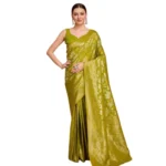 Generic Women's Soft Silk Jacquard Saree With Unstitched Blouse 5.5Mtr (Lime-Green) - Image 4