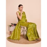 Generic Women's Soft Silk Jacquard Saree With Unstitched Blouse 5.5Mtr (Lime-Green) - Image 3