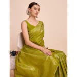 Generic Women's Soft Silk Jacquard Saree With Unstitched Blouse 5.5Mtr (Lime-Green) - Image 2