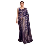 Generic Women's Soft Silk Jacquard Saree With Unstitched Blouse 5.5Mtr (Navy-Blue) - Image 4