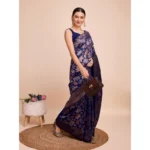 Generic Women's Soft Silk Jacquard Saree With Unstitched Blouse 5.5Mtr (Navy-Blue) - Image 3