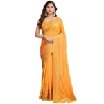 Generic Women's Vichitra Silk Embroidery Work Saree With Unstitched Blouse 5.5Mtr (Mustard) - Image 4