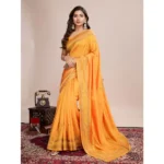 Generic Women's Vichitra Silk Embroidery Work Saree With Unstitched Blouse 5.5Mtr (Mustard) - Image 2