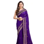 Generic Women's Vichitra Silk Embroidery Work Saree With Unstitched Blouse 5.5Mtr (Purple) - Image 4