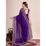 Generic Women's Vichitra Silk Embroidery Work Saree With Unstitched Blouse 5.5Mtr (Purple) - Image 3