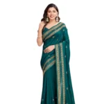 Generic Women's Vichitra Silk Embroidery Work Saree With Unstitched Blouse 5.5Mtr (Rama) - Image 4