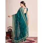 Generic Women's Vichitra Silk Embroidery Work Saree With Unstitched Blouse 5.5Mtr (Rama) - Image 3