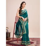 Generic Women's Vichitra Silk Embroidery Work Saree With Unstitched Blouse 5.5Mtr (Rama) - Image 2