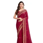 Generic Women's Vichitra Silk Embroidery Work Saree With Unstitched Blouse 5.5Mtr (Red) - Image 4