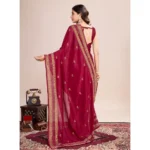 Generic Women's Vichitra Silk Embroidery Work Saree With Unstitched Blouse 5.5Mtr (Red) - Image 3