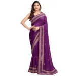 Generic Women's Vichitra Silk Embroidery Work Saree With Unstitched Blouse 5.5Mtr (Wine) - Image 4