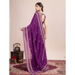 Generic Women's Vichitra Silk Embroidery Work Saree With Unstitched Blouse 5.5Mtr (Wine) - Image 2