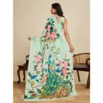 Generic Women's Faux_Georgette Printed Saree With Unstitched Blouse 5.5Mtr (Light_Green) - Image 3