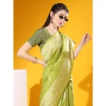 Generic Women's Raw_Silk Woven_Motif Saree With Unstitched Blouse 5.5Mtr (Olive) - Image 2
