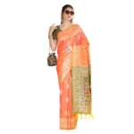 Generic Women's Raw_Silk Woven_Motif Saree With Unstitched Blouse 5.5Mtr (Orange) - Image 3
