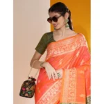 Generic Women's Raw_Silk Woven_Motif Saree With Unstitched Blouse 5.5Mtr (Orange)