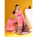 Generic Women's Raw_Silk Woven_Motif Saree With Unstitched Blouse 5.5Mtr (Pink)