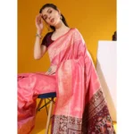 Generic Women's Raw_Silk Woven_Motif Saree With Unstitched Blouse 5.5Mtr (Pink) - Image 2