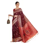 Generic Women's Raw_Silk Woven_Motif Saree With Unstitched Blouse 5.5Mtr (Maroon) - Image 3