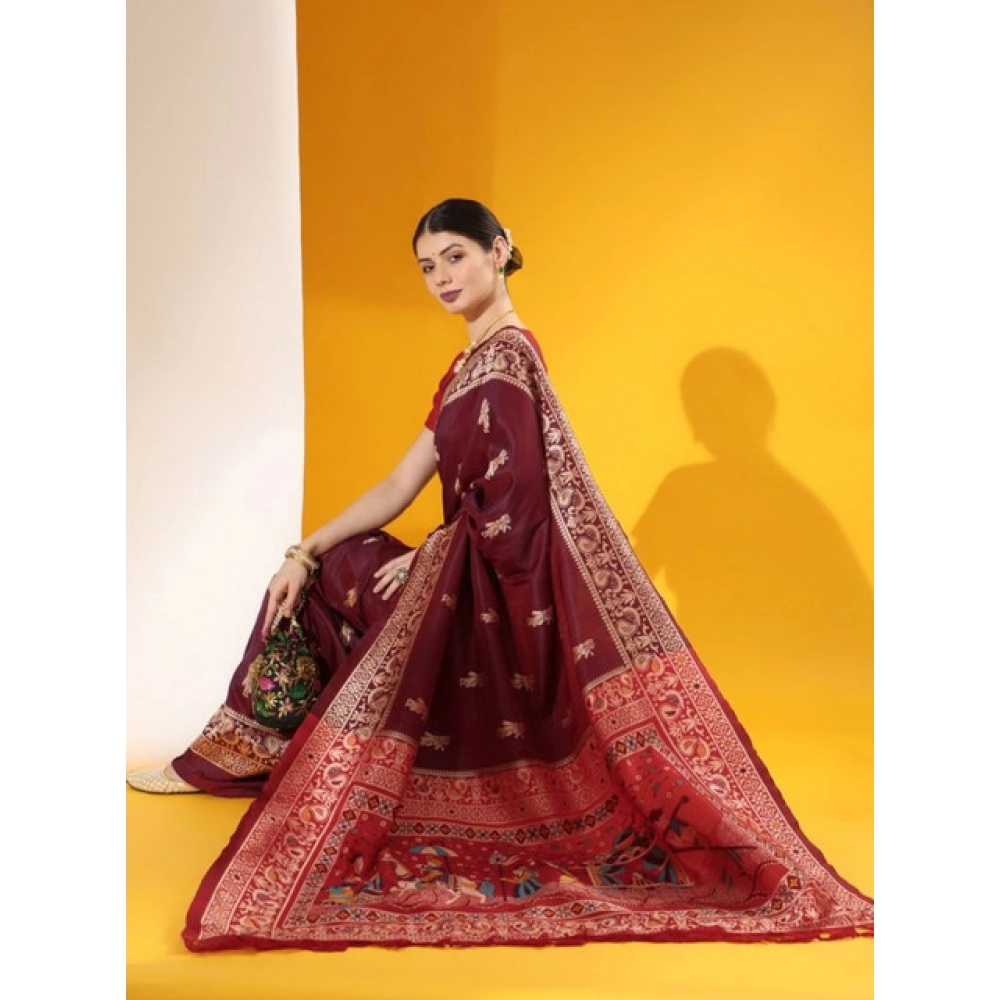 PID-65652-Generic-Women-S-Raw-Silk-Woven-Motif-Saree-With-Unstitched-Blouse-5-5-Mtr-Maroon-2-1000x1000-1.webp Generic Women's Raw_Silk Woven_Motif Saree With Unstitched Blouse 5.5Mtr (Maroon) - Image 1
