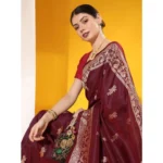 Generic Women's Raw_Silk Woven_Motif Saree With Unstitched Blouse 5.5Mtr (Maroon) - Image 2
