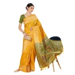 Generic Women's Raw_Silk Woven_Motif Saree With Unstitched Blouse 5.5Mtr (Yellow) - Image 3