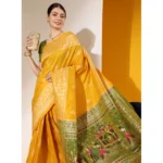 Generic Women's Raw_Silk Woven_Motif Saree With Unstitched Blouse 5.5Mtr (Yellow)