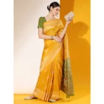 Generic Women's Raw_Silk Woven_Motif Saree With Unstitched Blouse 5.5Mtr (Yellow) - Image 2