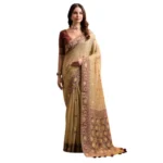 Generic Women's Blended_Cotton Woven Saree With Unstitched Blouse 5.5Mtr (Light_Beige) - Image 3