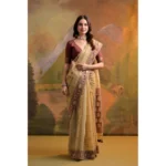 Generic Women's Blended_Cotton Woven Saree With Unstitched Blouse 5.5Mtr (Light_Beige)