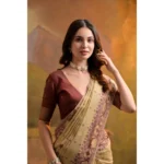 Generic Women's Blended_Cotton Woven Saree With Unstitched Blouse 5.5Mtr (Light_Beige) - Image 2