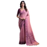 Generic Women's Blended_Cotton Woven Saree With Unstitched Blouse 5.5Mtr (Pink) - Image 3