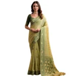 Generic Women's Blended_Cotton Woven Saree With Unstitched Blouse 5.5Mtr (Light_Green) - Image 3
