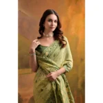 Generic Women's Blended_Cotton Woven Saree With Unstitched Blouse 5.5Mtr (Light_Green) - Image 2