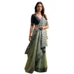 Generic Women's Blended_Cotton Woven Saree With Unstitched Blouse 5.5Mtr (Sea_Green) - Image 3