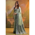 Generic Women's Blended_Cotton Woven Saree With Unstitched Blouse 5.5Mtr (Sea_Green) - Image 2